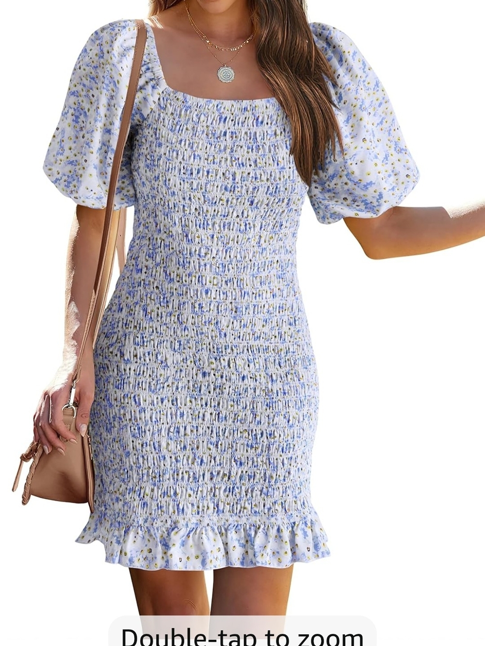Light Pink Smocked Puff Sleeve Mini Dress